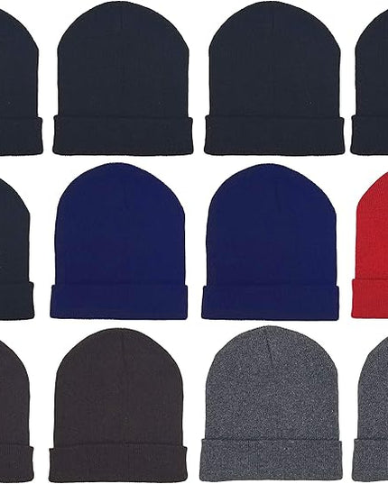 12 Pack Winter Beanie Hats for Men Women, Warm Cozy Knitted Cuffed Skull Cap, Wholesale