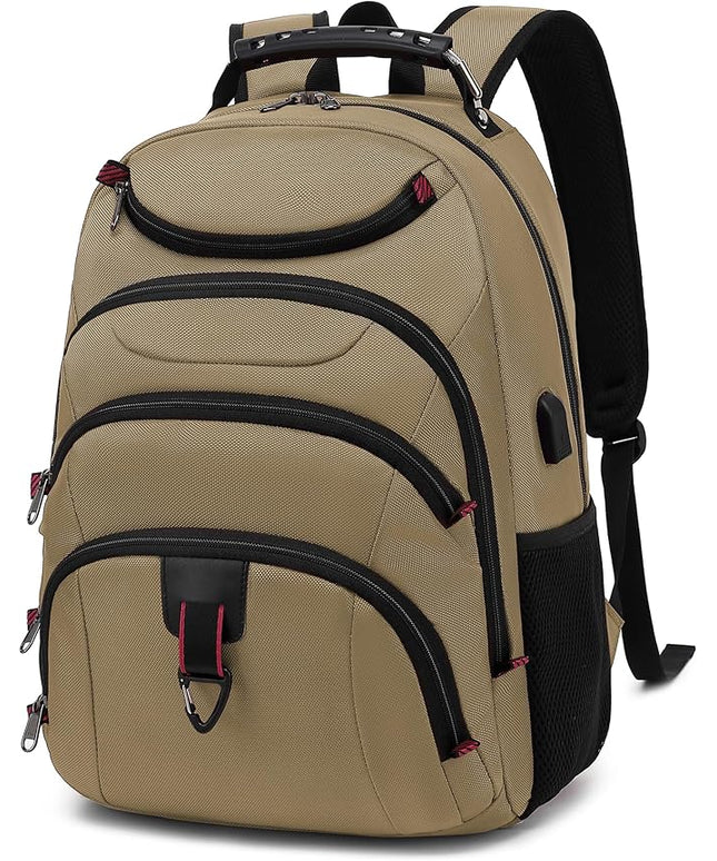 Boavan Laptop Backpack for men, 15.6 inch Laptop Bag with USB Port, Waterproof Travel Work Backpack Purse, Anti-Theft Teacher Nurse Doctor Casual Bookbags Office Business backpack，Khaki