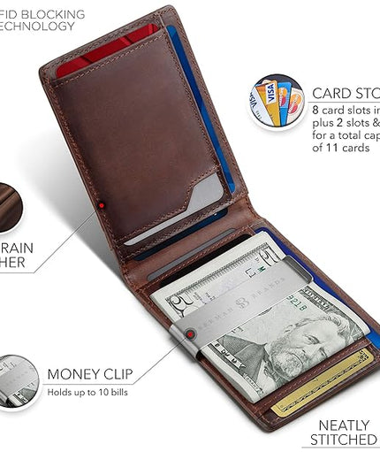 SERMAN BRANDS Money Clip Wallet - Mens Wallets slim Front Pocket RFID Blocking Card Holder Minimalist Mini Bifold