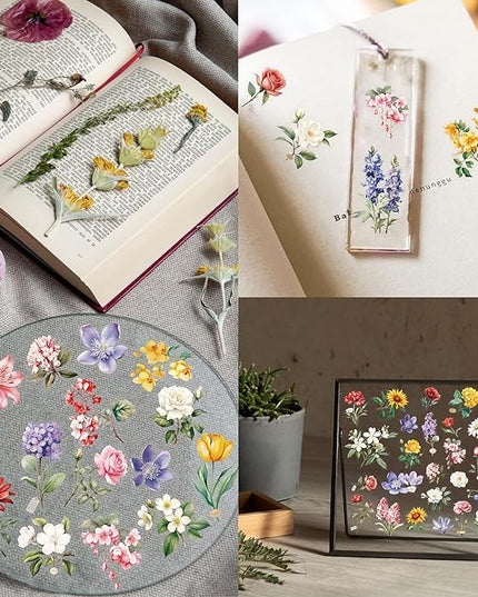 300 PCS PVC Flower Stickers, Self-Adhesive PVC Nature Floral Stickers for Scrapbook, Laptop, Journal, DIY Project, Spring Themed Party Decors