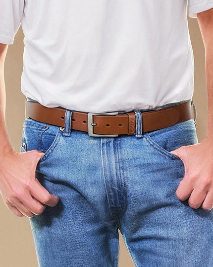 Buffway Men’s Full Grain Leather Belt – Solid One-Piece Leather, 1.5” Wide for Jeans & Business Casual, Gift Box Included