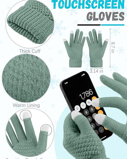 Winter Beanie Hat Scarf Gloves, Warm Fleece Knit Hats Touch Screen Gloves Neck Scarf Set Winter Gifts for Unisex Adult