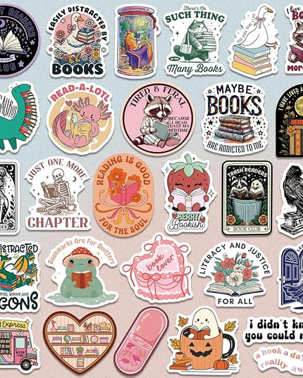 300 PCS Book Stickers for Kindle, Bookish Sticker Pack Reading Glitter Waterproof Vinyl Decals for Laptop, Ebook Readers, Water Bottles, Phone, Journal, Scrapbook, No Repeats (Holographic)