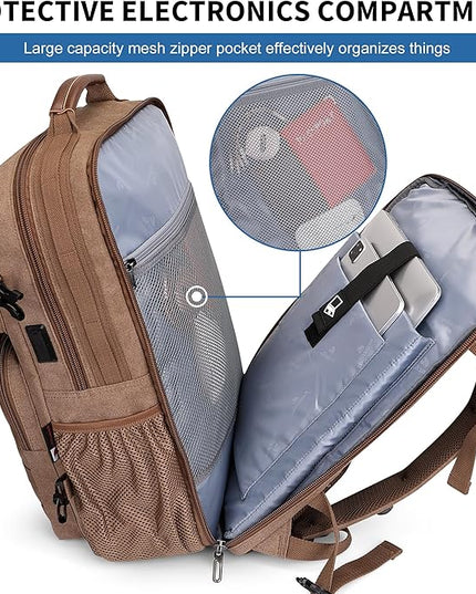 WITZMAN Travel Backpack for Men Large Canvas Laptop Backpack Fit 16 inch Carry on TSA Friendly Flight Approved Vintage Rucksack for Traveling(A8012 Brown)