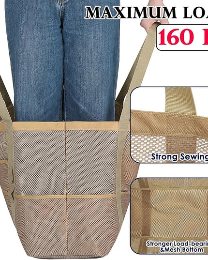 Mesh Beach Bag, Large Beach Tote with Zipper Pocket, Toys Pool Bag for Family Travel Vacation Cruise Essentials