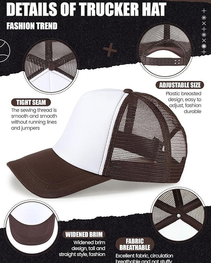 10 Pcs Sublimation Blank Trucker Hats Bulk Mesh Baseball Cap Polyester Mesh Trucker Hat for Men and Women