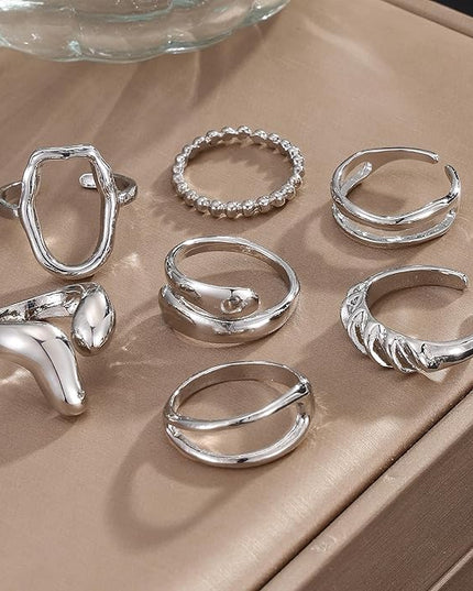 KISS WIFE Goldenen Silvery Black Kunckle Rings Set for Women, Dainty Simple Trendy Cute Stackable Finger Rings Pack, Perfect for Stacking Layering on Thumb and Knuckle, Mixed Size, Jewelry Gift