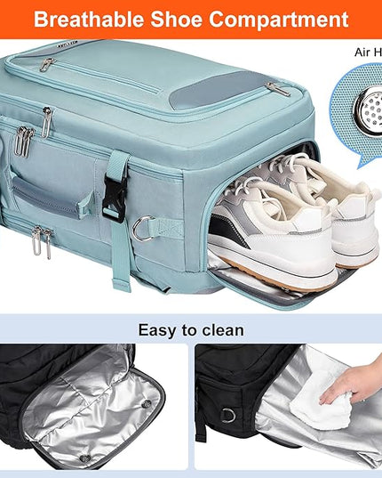 PIJUSHI Travel Backpack for Women Flight Approved Carry on Bag 16 inch Laptop Personal Item Daypack with Shoe Compartment(PE038 Blue)