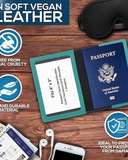 Ciana Passport Holder for Travel – PU Leather Passport Cover and Card Holder for Men & Women – Slim Passport Holder with Card Protector Slot, Travel Must Haves (Turquoise)