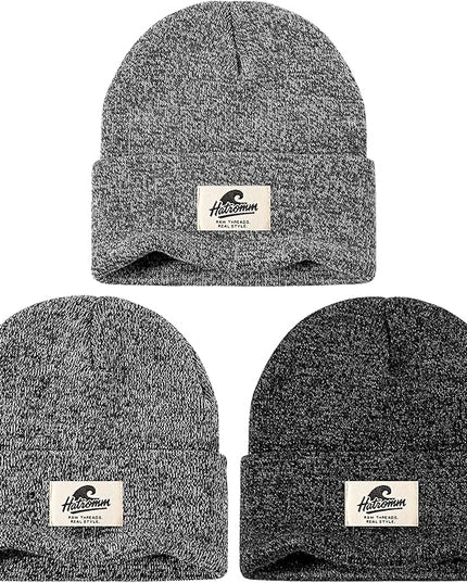 3 Packs Winter Beanie Hats for Men Women, Unisex Soft Warm Thick Beanies, Cuffed Knit Skull Cap
