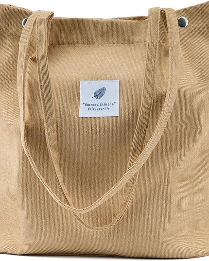 Corduroy Tote Bag Cute Tote Bags for Women Shoulder Bag with Inner Pocket for Work Beach Travel and Shopping Grocery