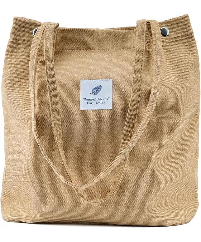 Corduroy Tote Bag Cute Tote Bags for Women Shoulder Bag with Inner Pocket for Work Beach Travel and Shopping Grocery