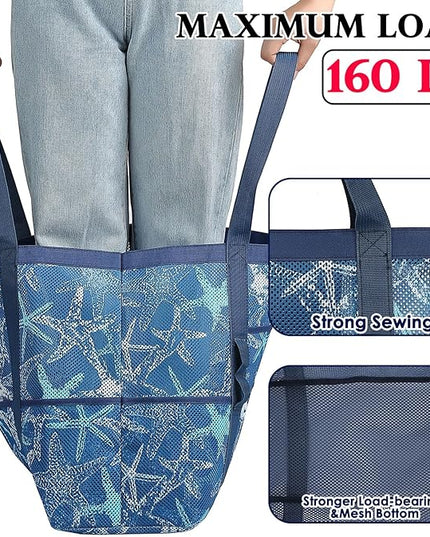 Mesh Beach Bag, Large Beach Tote with Zipper Pocket, Toys Pool Bag for Family Travel Vacation Cruise Essentials