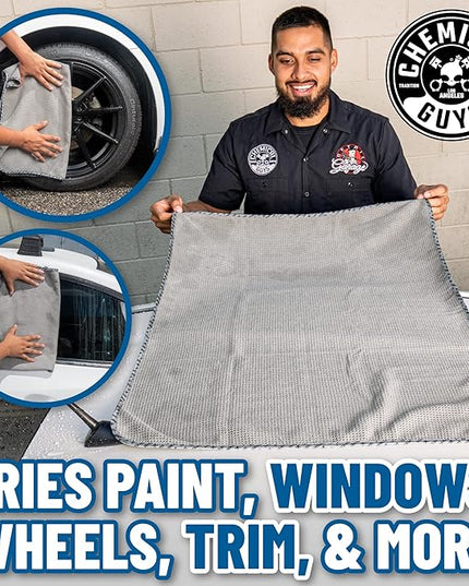 Chemical Guys Waffle Weave Gray Matter Microfiber Drying Towel - 25" x 36", Premium Blend Microfiber Towel with Soft-Banded Edging for Scratch-Free Car Drying, Ultra Absorbent