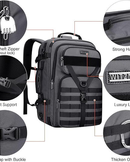 WITZMAN Carry On Travel Backpack for Men Large Convertible 45L Fit 17 Inch Laptop Backpack 3 in 1 Bag for Airline Approved(B688 Silvery Grey)