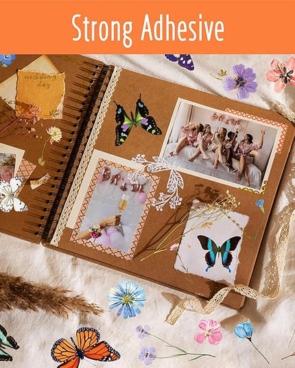 370+ PCS PVC Flower & Butterfly Stickers, Self-Adhesive Nature Floral Stickers for Scrapbook, Laptop, Journal, DIY Project, Spring Themed Party Decors