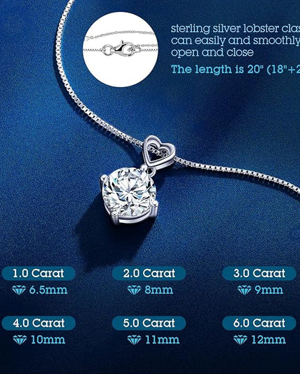 Heart Pendant Necklace Gifts for Wife, 1-6 Carat Moissanite Women's Pendant Necklace, Wedding Anniversary Eternity Jewelry Present for Wife, Birthday Gifts for Her