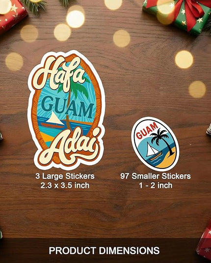 100 Pcs Guam Hafa Adai Stickers Pack Tropical Travel Waterproof Vinyl Decals for Laptop Water Bottle Car Scrapbook Funny Traveling Sticker Gift for Teens Birthday Men Adults All Ages