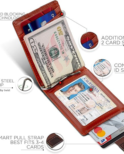 SERMAN BRANDS RFID Blocking Slim Bifold Genuine Leather Minimalist Front Pocket Wallets for Men with Money Clip Thin Mens
