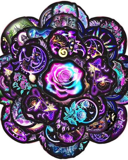 60 Pcs Neon Halloween Stickers for Kids, Waterproof Witches Magic Decals for Water Bottle, Vinyl Laptop Decor for Teens Girls Boys, Students Classroom Prizes