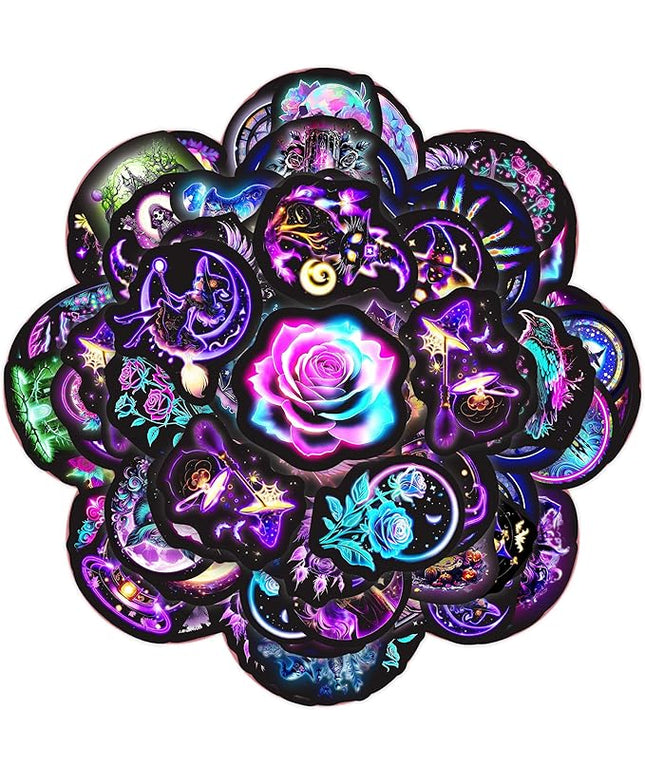 60 Pcs Neon Halloween Stickers for Kids, Waterproof Witches Magic Decals for Water Bottle, Vinyl Laptop Decor for Teens Girls Boys, Students Classroom Prizes
