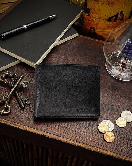 BOTANNER Mens Leather Flip ID Wallet RFID Blocking, 8 Credit Card Slots, 2 ID Window, 2 Sections for Bills, 3 Hidden Pockets | Black