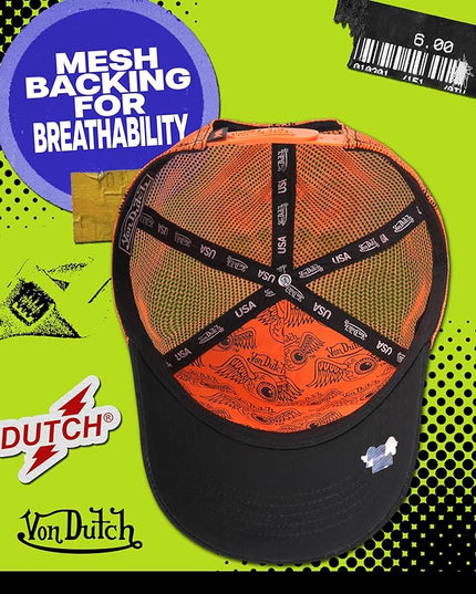 Von Dutch Unisex Trucker Hat - Curved Bill Mesh Back Retro Classic Adjustable Snapback Baseball Cap for Men and Women