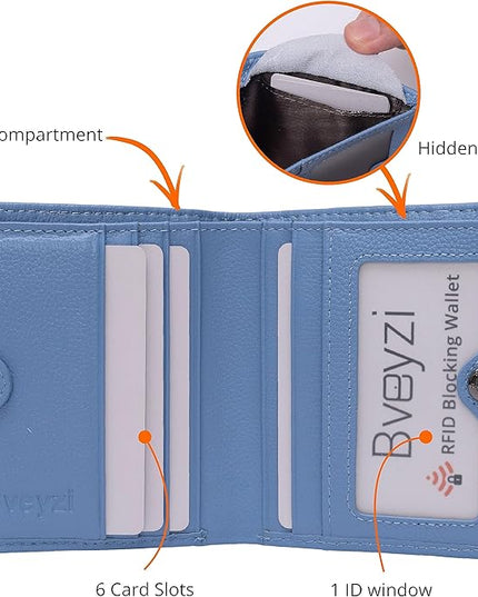 Bveyzi Ultra Slim Small RFID Wallet for Women, Leather Tiny Thin Bifold Pocket Ladies Wallet