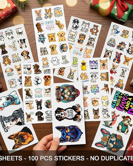 100 PCS Dog Stickers Pack, Vinyl Waterproof Decals of Puppies Breeds Prints Cartoon Dogs, Fun Gift for Teens Adults Women Laptop Birthday Wall Decor Water Bottle Scrapbook Car Luggage