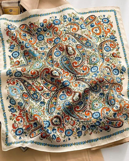 ANDANTINO 100% Pure Mulberry Silk Small Square Scarves -21'' x 21''- Digital Printed Neckerchief –Women Men Lightweight Scarf