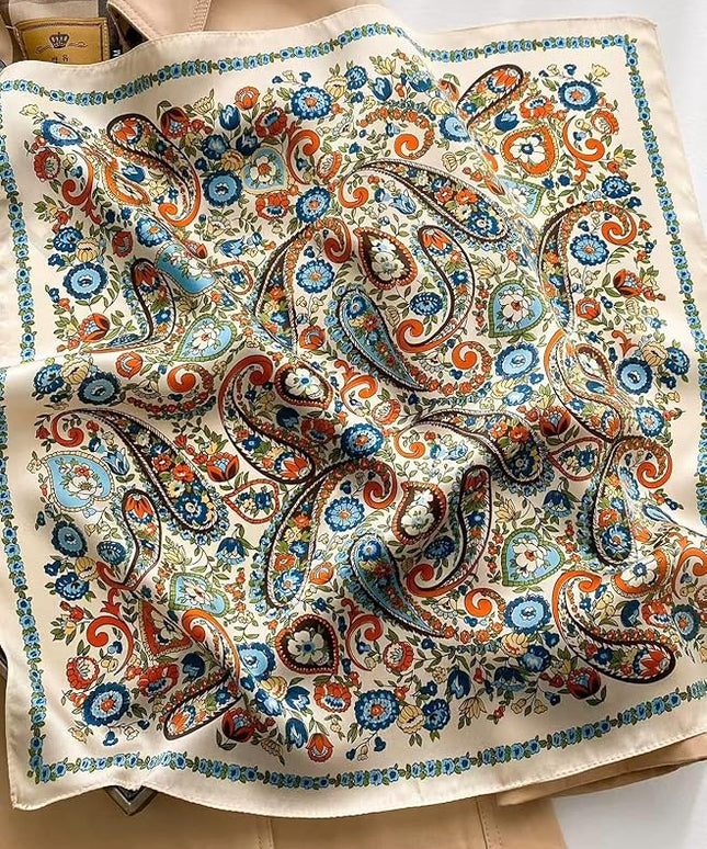 ANDANTINO 100% Pure Mulberry Silk Small Square Scarves -21'' x 21''- Digital Printed Neckerchief –Women Men Lightweight Scarf