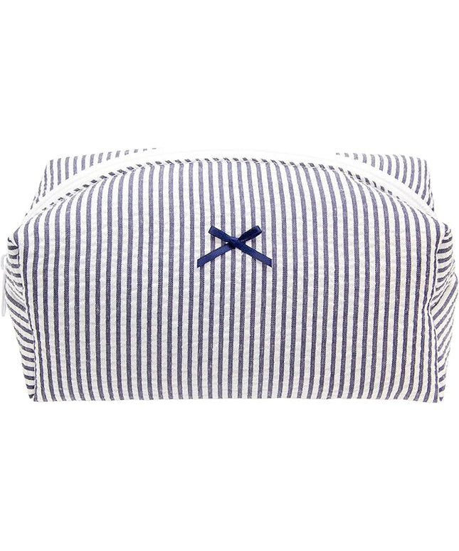 PAZIMIIK Cozy Makeup Bag Small Aesthetic Travel Zipper Cosmetic Pouch for Women Make Up Beauty Accessories Brushes, Stripe Navy Blue