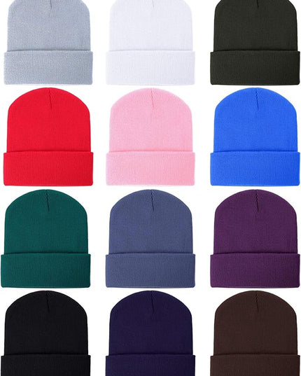 Zhanmai 12 Pack Small Winter Beanie Hats Bulk Warm Knitted Cuffed Skull Cap for Men Women