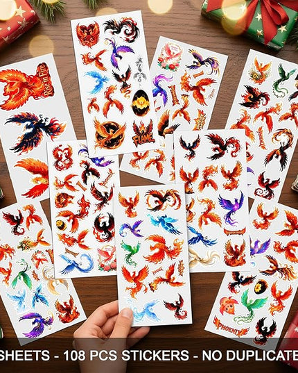 Phoenix Stickers Pack 108 PCS, Vinyl Decals for Adults, Aesthetic Fire Bird Art Stickers for Water Bottles, Laptops, Scrapbooking, Journals, Car Windows, Phone Cases Decorative
