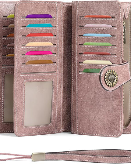 SENDEFN Wallets for Women Leather Credit Card Holder with RFID Blocking Large Capacity Wristlet | with RFID Blocking, Large Capacity, Wristlet, with RFID Blocking, Large Capacity, Wristlet
