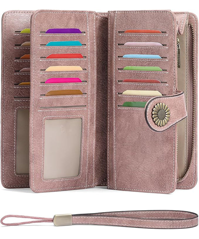 SENDEFN Wallets for Women Leather Credit Card Holder with RFID Blocking Large Capacity Wristlet | with RFID Blocking, Large Capacity, Wristlet, with RFID Blocking, Large Capacity, Wristlet