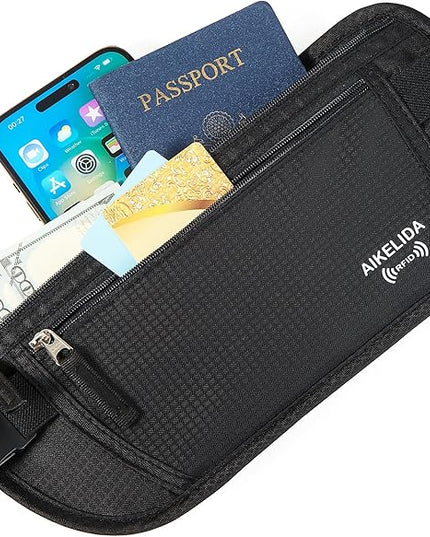 Travel Money Belt - Slim Passport Holder Travel Wallet with RFID Blocking Travel Pouch Undercover Fanny Pack for Women Men
