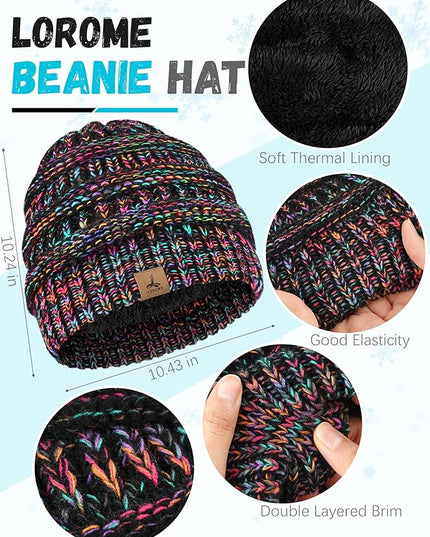 Winter Beanie Hat Scarf Gloves, Warm Fleece Knit Hats Touch Screen Gloves Neck Scarf Set Winter Gifts for Unisex Adult