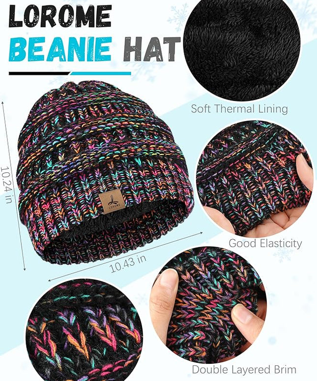 Winter Beanie Hat Scarf Gloves, Warm Fleece Knit Hats Touch Screen Gloves Neck Scarf Set Winter Gifts for Unisex Adult