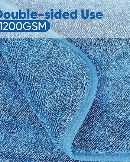 HOMEXCEL Professional Car Drying Towel (36"x 24") with Twisted-Loop Technology, 1200GSM for a Streak-Free Finish – Microfiber Towels for Cars, Trucks, SUVs, RVs and Motorcycles, Blue