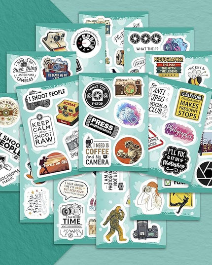 100Pcs Photography Stickers for Water Bottle and Laptop - Photography Party Supplies - Gifts for Photographer - Photo and Camera Stickers - Gift for Women & Men