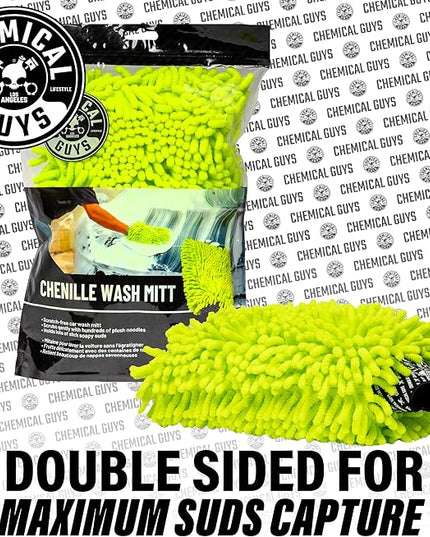 Chemical Guys Chenille Premium Scratch-Free Microfiber Wash Mitt for Car Washing,Lime Green,Ultra-Soft Car Wash Gloves,Swirl-Free Finish,Safe for Trucks,SUVs,Motorcycles,and More,(Pack of 24)