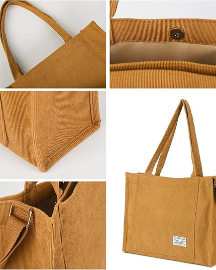 Valleycomfy Corduroy Tote Bag for Women Travel Crossbody Bag Purse Women Shoulder Bags Work Handbags Everyday Hobo Bag