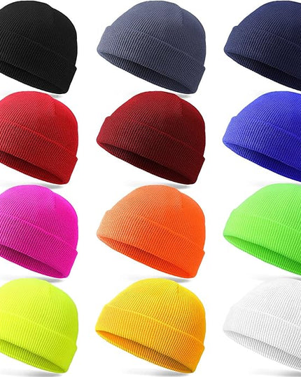 SATINIOR 12 Pieces Winter Beanie Hats Bulk for Homeless Knitted Cuffed Skull Caps Unisex Knit Hat Cozy Cold Weather Warm Beanie for Men Women Christmas Gifts, 12 Colors