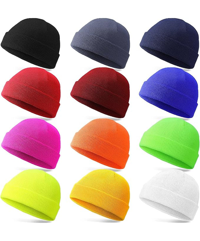 SATINIOR 12 Pieces Winter Beanie Hats Bulk for Homeless Knitted Cuffed Skull Caps Unisex Knit Hat Cozy Cold Weather Warm Beanie for Men Women Christmas Gifts, 12 Colors