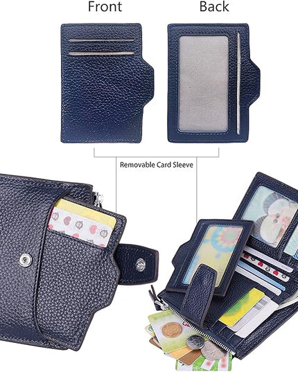 AINIMOER Women's RFID Blocking Leather Small Compact Bi-fold Zipper Pocket Wallet Card Case Purse with id Window