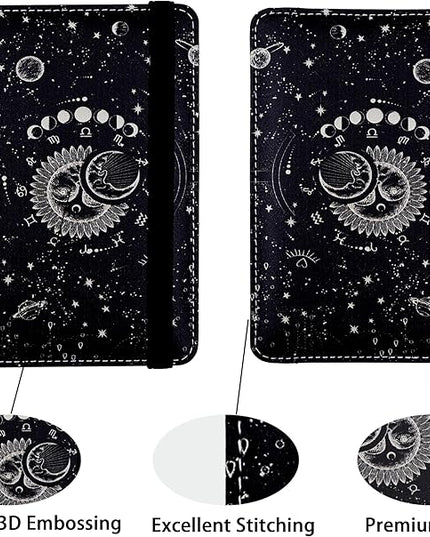 Passport Holder for Women and Men PU Leather Passport Cover for Travel (Sun Moon)