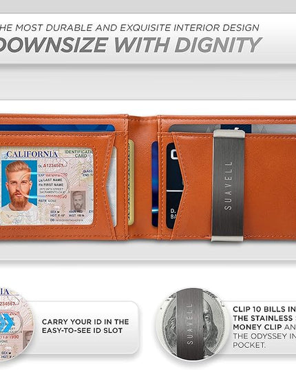 Suavell Slim Wallets for Men. Minimalist Bifold Wallet With Money Clip & ID Window. RFID Blocking Credit Card Holder Front Pocket Wallet, Gifts For Men - Husband Father On Birthday Anniversary.