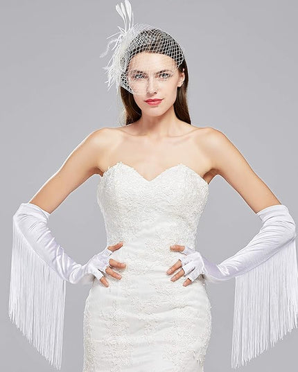 BABEYOND Vintage Long Opera Pageant Gloves - 1920s Fringe Fingerless Elbow Gloves for Costume Party Wedding