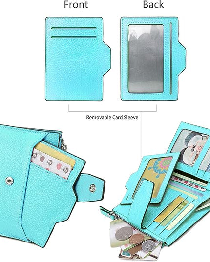 AINIMOER Women's RFID Blocking Leather Small Compact Bi-fold Zipper Pocket Wallet Card Case Purse with id Window